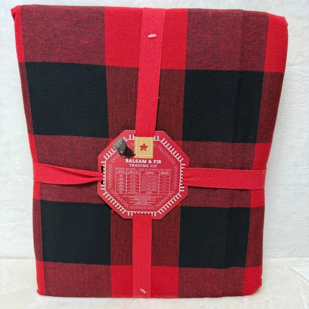 Balsam‎ & Fir Trading Co Red Black Buffalo Plaid Cotton Tablecloth 60x102 Oblong